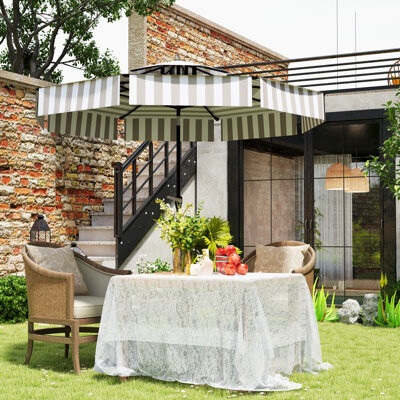 8.6FT Patio Umbrella, UPF 30+ Outdoor Market Umbrella, 2-Tier Vented Patio Table Umbrella with Crank 8 Ribs, Tiltable Porch Umbrella for Garden Deck P