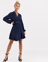 Thumbnail for your product : Forever New belted button up flippy hem dress in navy