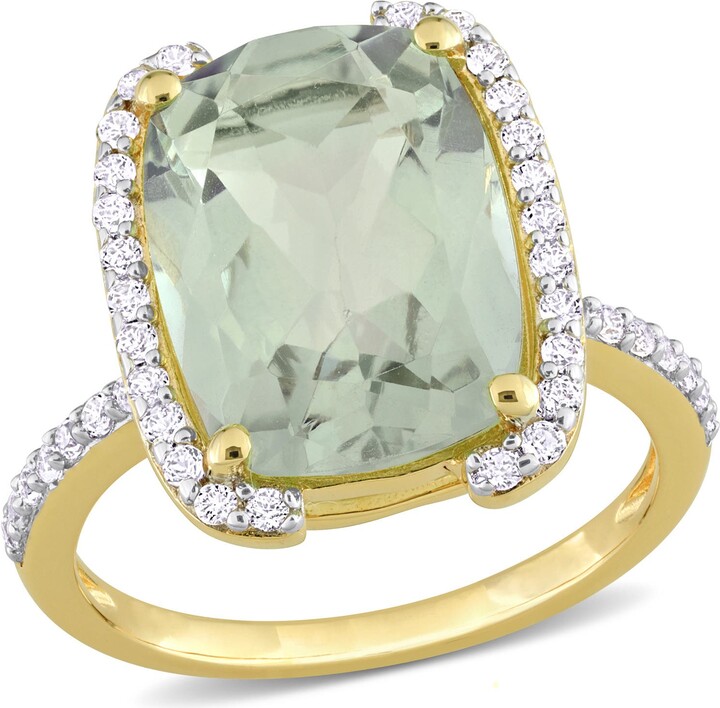 DELMAR Cushion Cut Green Quartz & White Topaz Ring