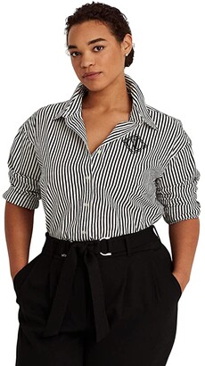 Lauren Ralph Lauren Plus Size Striped Logo Cotton Broadcloth Shirt -  ShopStyle