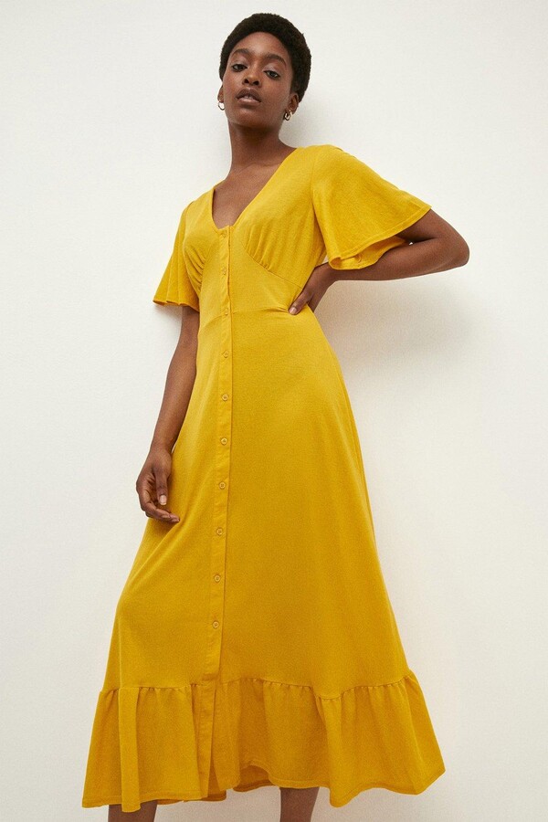 yellow button down dress