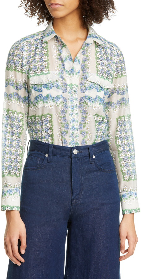 Tory Burch Floral Cotton & Silk Blouse - ShopStyle Long Sleeve Tops