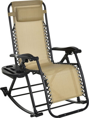 Arlmont & Co. Outsunny Outdoor Rocking Chairs, Foldable Reclining Zero Gravity Lounge Rocker W/ Pillow, Cup & Phone Holder, Combo Design W/ Folding Legs