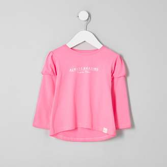 River Island Mini girls Pink print puff sleeve T-shirt