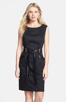 Thumbnail for your product : Ellen Tracy Faux Leather Trim Sleeveless Sheath Dress