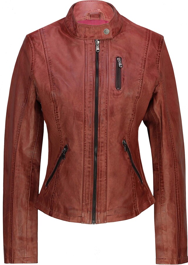 Xposed Girls Vintage Slim Fit Retro Soft Real Leather Ladies Biker