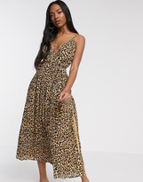 Thumbnail for your product : ASOS DESIGN DESIGN tie wrap around crinkle maxi dress in animal print