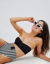 Thumbnail for your product : ASOS DESIGN recycled Mix and Match Stripe Print High Waist High Leg Bikini Bottom with Hook and Eye