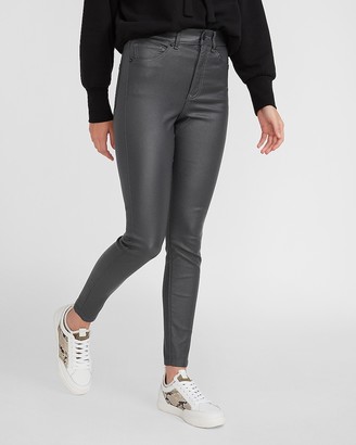 Express High Waisted Gray Coated Skinny Jeans - ShopStyle