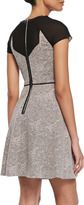 Thumbnail for your product : Rebecca Taylor Floral Dress with Leather Neckline