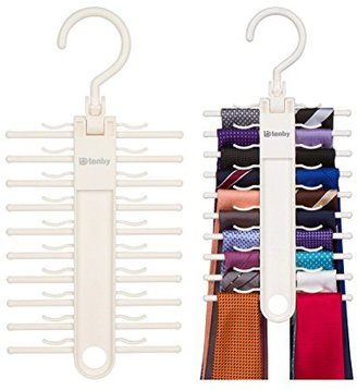 2-PACK Tenby Living Ivory-White Matte Tie Rack, Organizer, Hanger, Holder - Affordable Tie Rack with Non-Slip Clips, Holds Securely up to 20 Ties