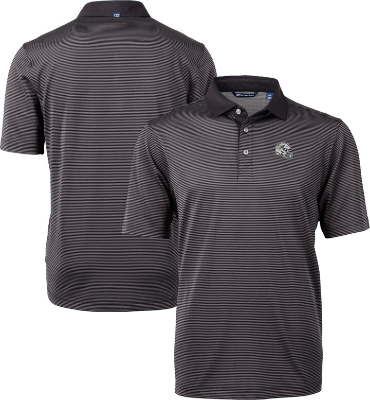 Men's Cutter & Buck Black Miami Dolphins Big & Tall Virtue Eco Pique Micro Stripe Recycled Polo