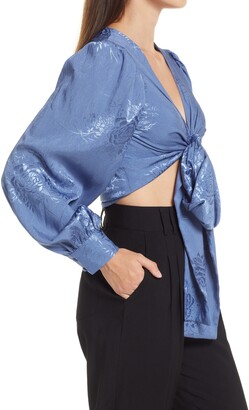 Lulus Highly Iconic Satin Jacquard Tie Front Top