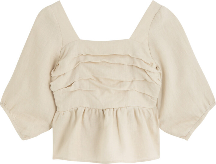 CASA RAKI Idra Ruched Linen Blouse