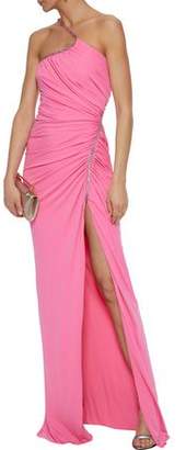 Versace One-shoulder Embellished Ruched Jersey Gown