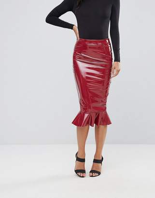 Club L High Shine Bodycon Skirt With Frill Hem
