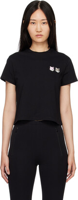 MAISON KITSUNÉ Black Double Monochrome Fox Head Patch T-Shirt
