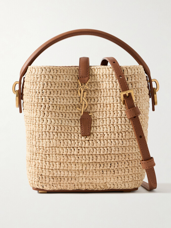 Saint Laurent Le 37 Mini Leather-trimmed Raffia Bucket Bag - Neutrals