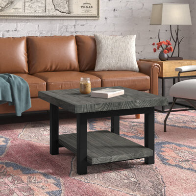 Trent Austin Design Rundell 27"" Metal and Wood Square Coffee Table - Rustic Cube Coffee Table, Solid Pine Wood with Reclaimed Finish, Industrial Metal Legs 27-Inch, Idea