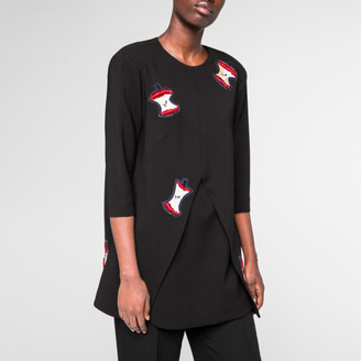 Paul Smith Women's Black Tunic-Top With 'Apple' Embellishments