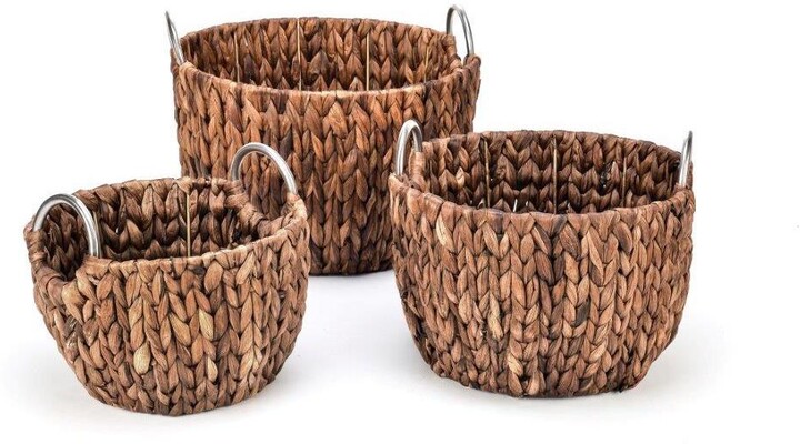 Trademark Innovations Set of 3 Round Hyacinth Baskets with Stainless Steel  Handles-Rich Chocolate Finish-By - ShopStyle