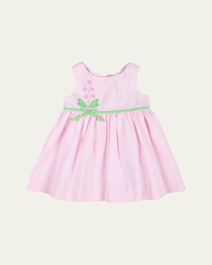 Florence Eiseman Girl's Seersucker Check Dress with Flowers, Size 2-6