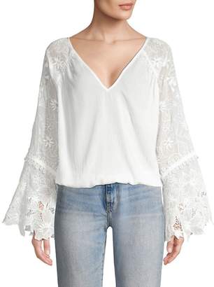 Ramy Brook Crystal Embroidered Bell-Sleeve Top