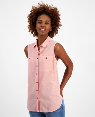 Nautica Jeans Women's Cotton Gauze Sleeveless Button Tunic Top - ShopStyle