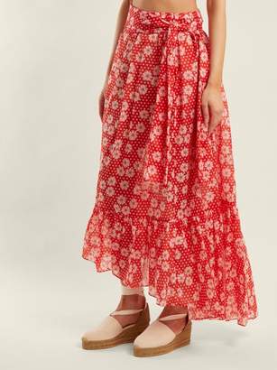 Lisa Marie Fernandez Nicole Floral-print Asymmetric-hem Skirt - Womens - Red Multi