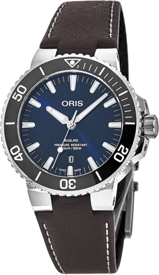 Oris Aquis Date Blue Dial Brown Leather Strap Men's Watch 01 733 7732 4135-07 5 21 10FC