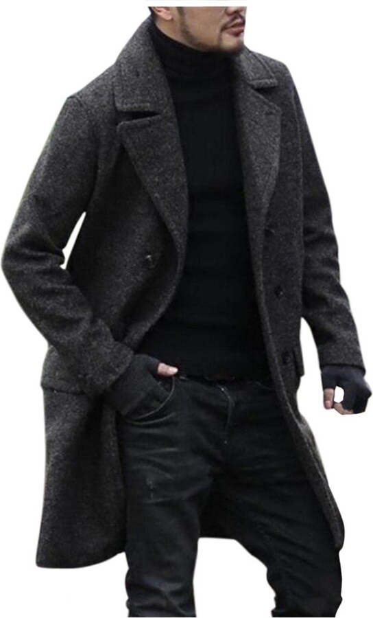 Crazynekos Men's Coat Artificia Wool Blend Trench Coat Winter French Business Overcoat Single Breasted Long Top Coat
