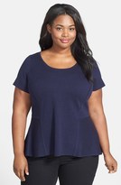 Thumbnail for your product : Eileen Fisher Scoop Neck Silk & Cotton Peplum Top (Plus Size)