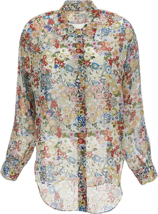 KHAITE Sheer Floral Silk Shirt With Long Sleeves