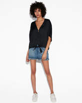 Thumbnail for your product : Express Satin Short Sleeve Tie Front Shirt