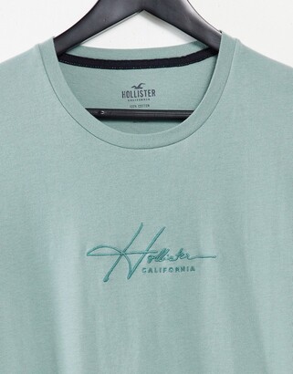 Hollister central tonal script logo t-shirt in mint - ShopStyle