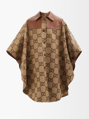 Gucci GG-monogram Leather-trim Coat - Camel