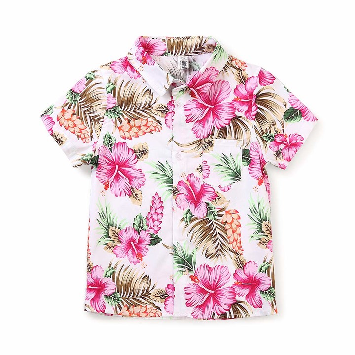 Aeslech Little Big Boys Short Sleeve Button Down Floral Hawaiian Shirt Casual Beach Aloha Party Tops 