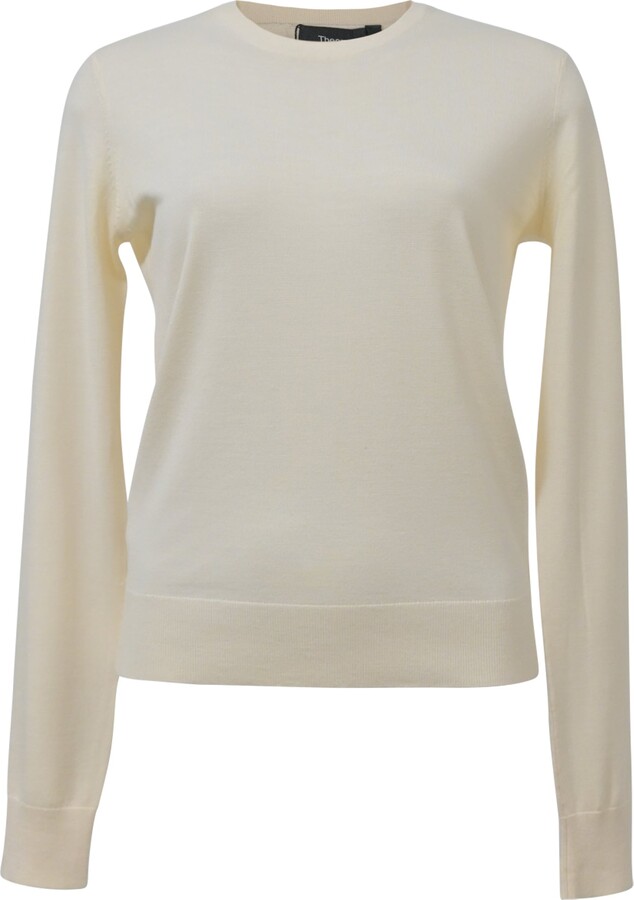 Theory Crewneck Regal Sweater in Ivory Wool