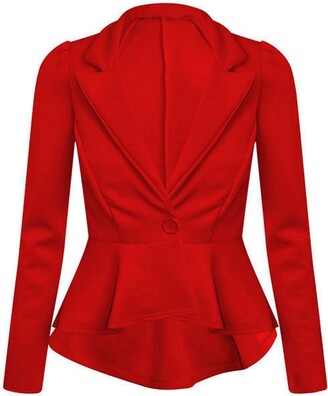 GirlzWalk Women's Ladies Crop Frill Shift Long Sleeve Slim Fit Peplum  Blazer Jacket Plus Size (Red - ShopStyle