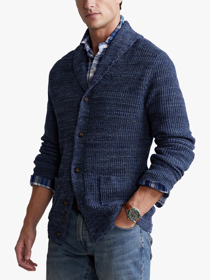 mens navy blue shawl collar cardigan