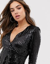 Thumbnail for your product : Club L London wrap front sequin skater dress