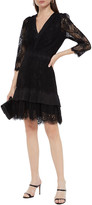 Thumbnail for your product : Diane von Furstenberg Paneled Pleated Satin And Corded Lace Dress