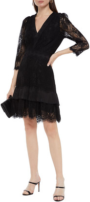 Diane von Furstenberg Paneled Pleated Satin And Corded Lace Dress