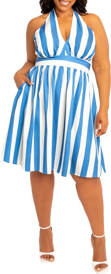 BUXOM COUTURE Stripe Halter Dress