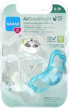 Mam MAM, Air Day & Night Pacifier, 6-16 Months, 3 Count