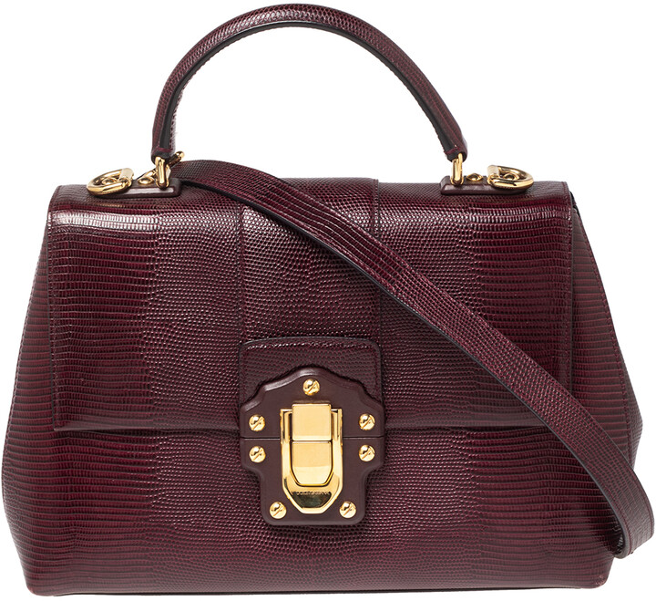 Dolce & Gabbana Burgundy Lizard Embossed Leather Medium Lucia Top Handle  Bag - ShopStyle
