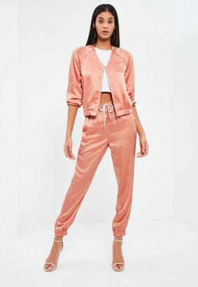 Missguided Pink Satin Zip Through Jacket