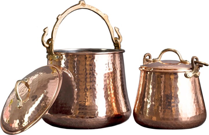 Anatoliacraft Neutrals Set Of Two Hammered Copper Storage Pot Set With Lids