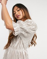 Thumbnail for your product : Forever U metallic tiered mini dress in champagne