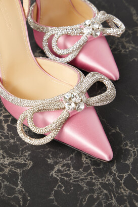 MACH & MACH Double Bow Crystal-embellished Silk-satin Point-toe Pumps - Pink